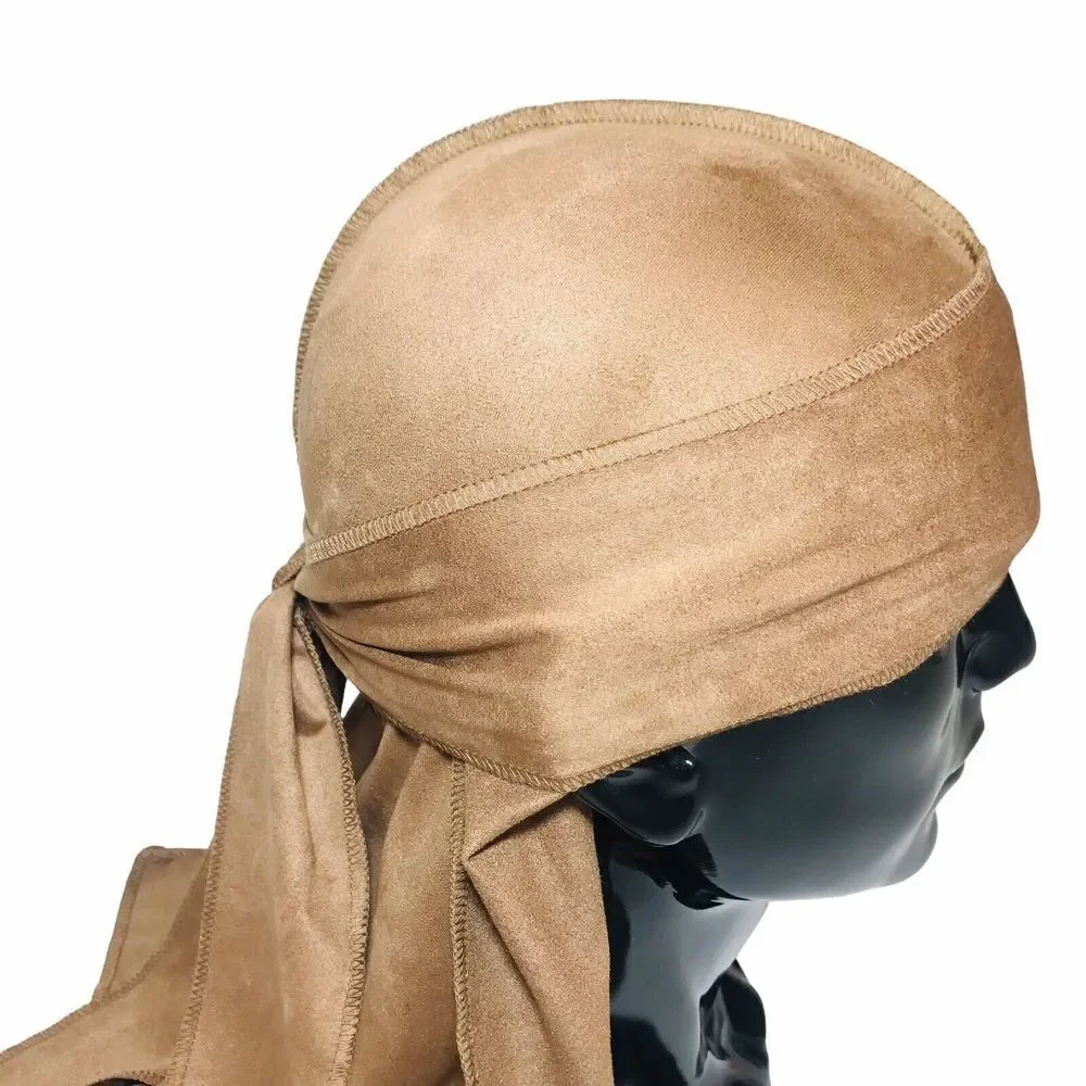 Suede Durag Long Tail Head Scarf Light Brown Turban Head Cap Wage